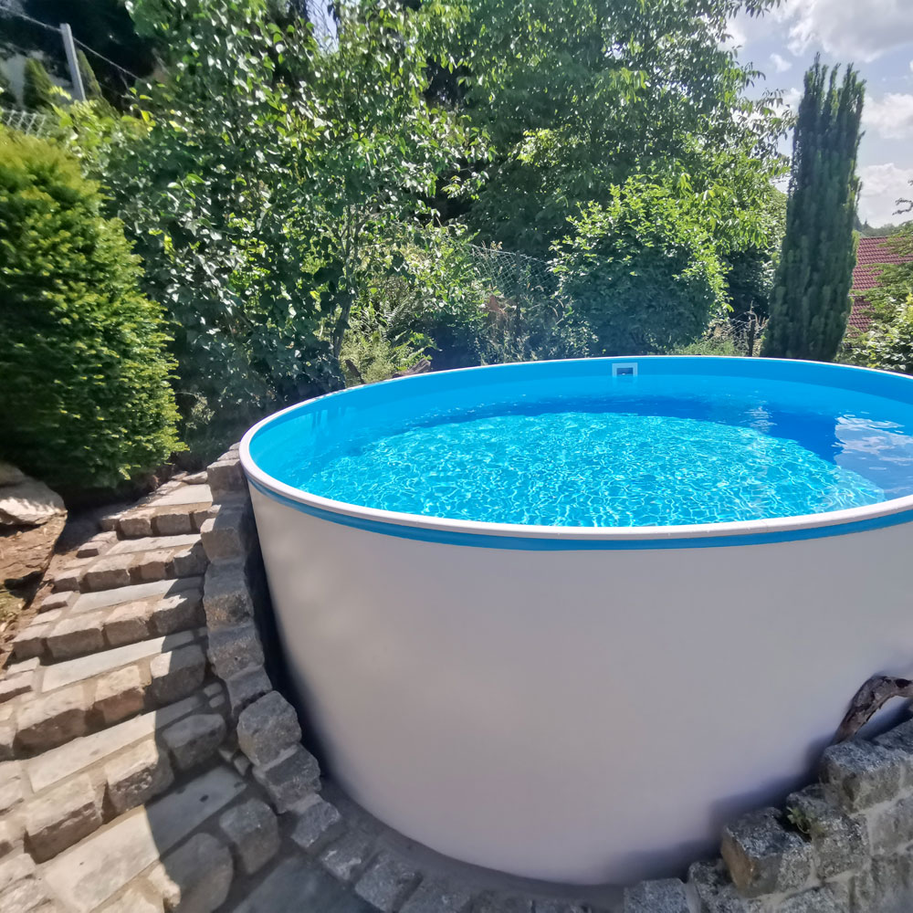 Azuro 3.60 x 0.90m, weiß, LAGOON liner 0.25 mm (mit varnished Ladder, Skimmfilter 12 V)