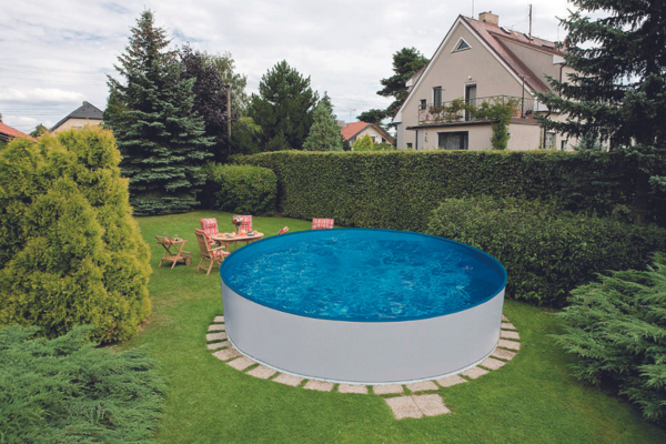 Ibiza rund - 4.20 x 1.20 m - weiße Wandstärke 0.6 mm, mit Öffnungen für Skimmer und Einlaufdüse, untere Schienen, ohne obere Schienen P1/P3