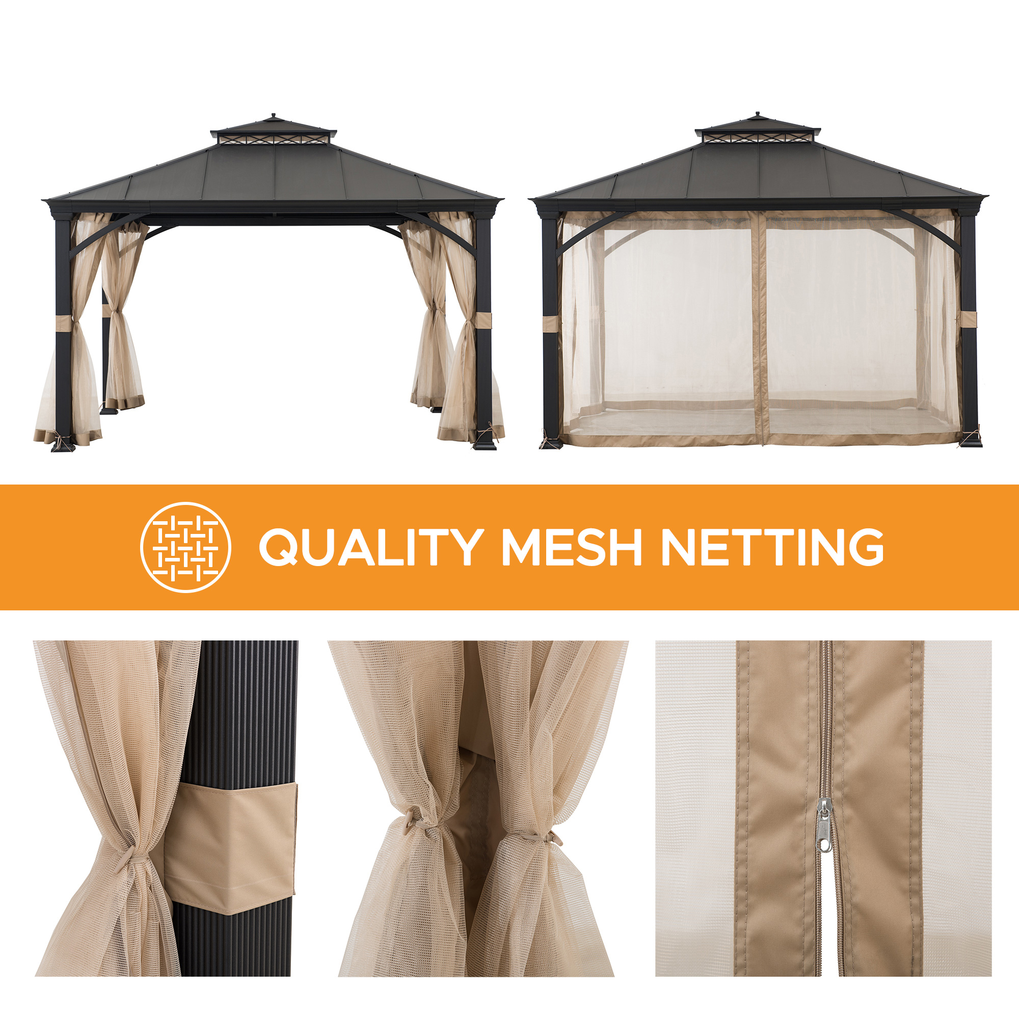 Pasu 300 x 300 cm Anthrazit Roof Steel Hardtop Gazebo
