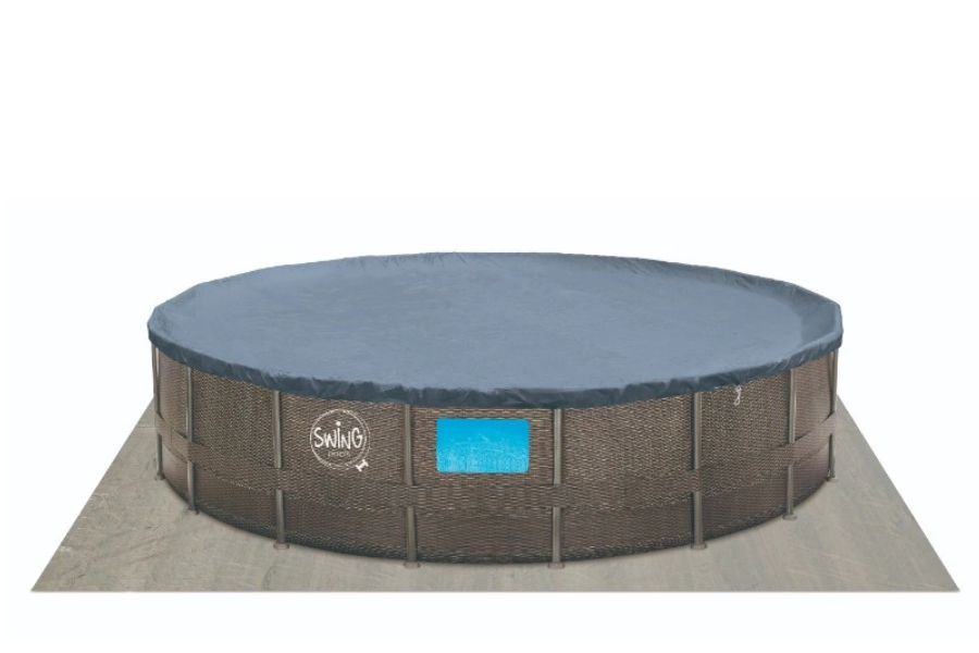 ELITE Wicker-Rahmenpool - 4.57 x 1.22m, Wicker (double rattan) design mit windows, mit Filterpumpe 12 V - 3.8 m³,klappbare Sicherheitsleiter,deluxe maint. Kit, Abdeckung und Bodenplane