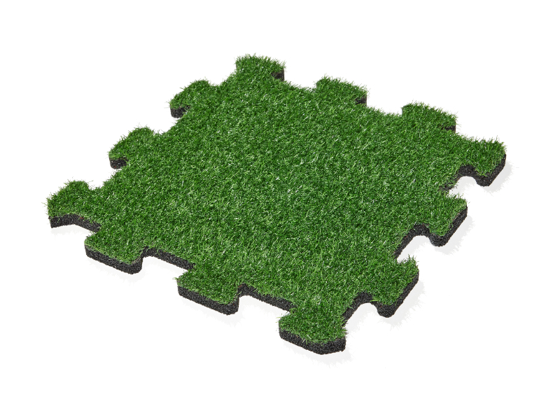 Gummifliese MAX3 – mit Kunstrasen PUZZLE