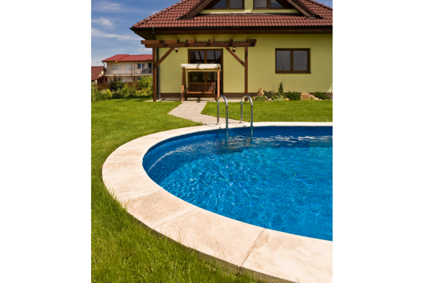 Ibiza rund - 3.60 x 1.20 m - Wandstärke 0.6mm, mit obere Kombischienen blau P1/P3, untere Schienen