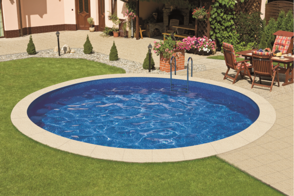 Ibiza rund - 3.60 x 1.20 m - Wandstärke 0.6mm, mit obere Kombischienen blau P1/P3, untere Schienen