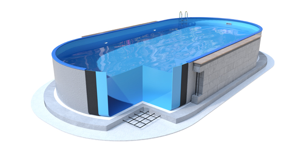 Ibiza round - 4.60 x 1.20 m - wall thickness 0.6mm, top combi blue rails P1/P3, bottom rails, without holes for skimmer and backjet
