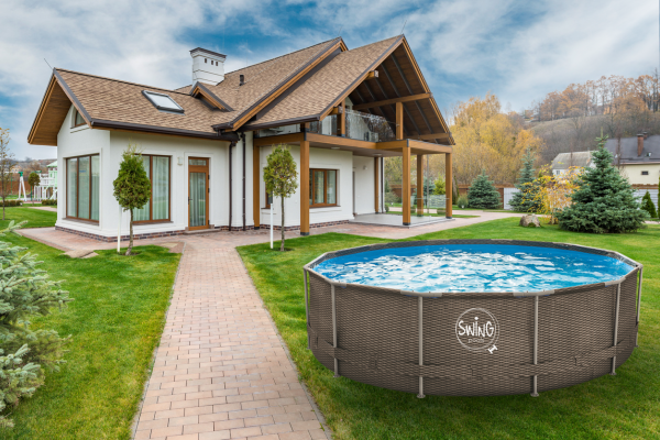 Runder Metallrahmen-Pool - 3.66 x 0.91 m, Wicker design (double rattan)