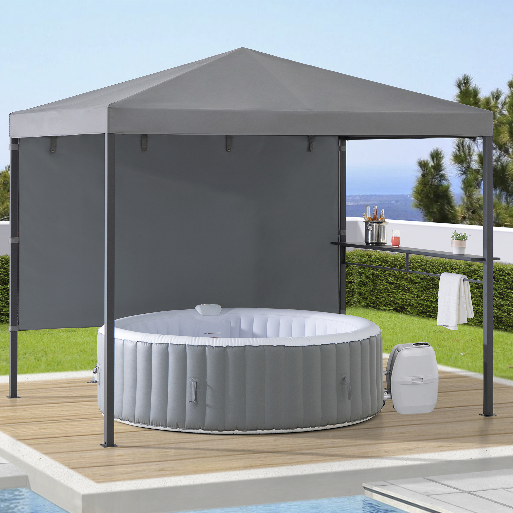 Kabru 220 x 280 cm grau Hot Tub Gazebo