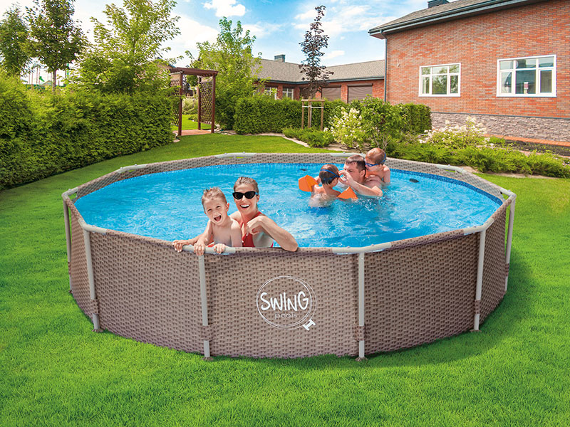 METAL FRAME ROUND POOL - 3.05m x 76cm, Wicker design (double rattan)