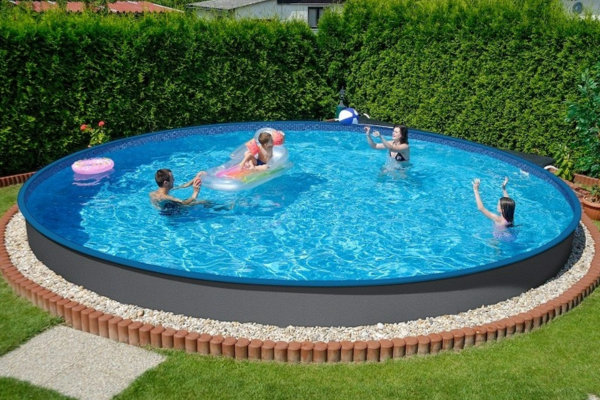 Ibiza oval - 3.20 x 6.00 x 1.50 m - grau Wandstärke 0.75mm, mit Öffnungen für Skimmer und Einlaufdüse, untere Schienen, ohne obere Schienen P1/P3