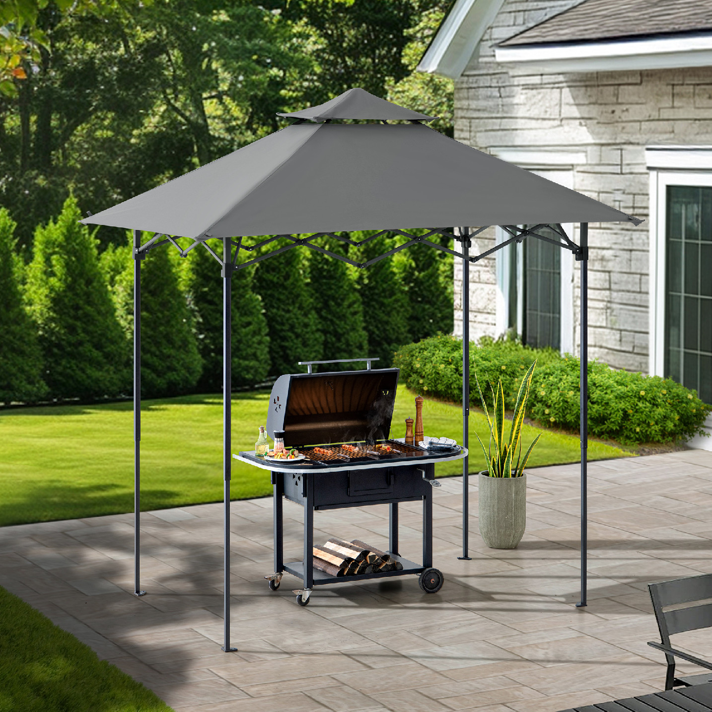 CINTO 250 x 160 cm Grill Gazebo mit Light, grau