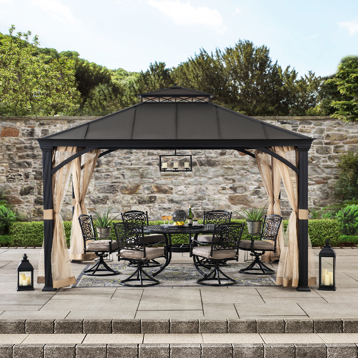 Pasu 300 x 300 cm Anthrazit Roof Steel Hardtop Gazebo