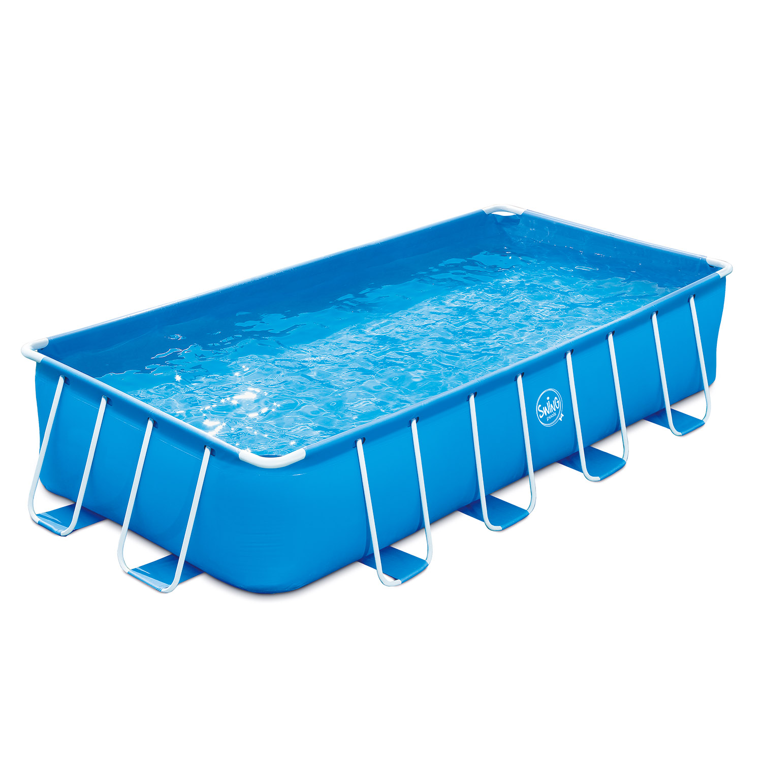 METAL FRAME RECTANGULAR POOL - 4.88 x 2.44 x 1.07m with filter pump 12V - 3.8 m3,folding step, cover and ground cloth