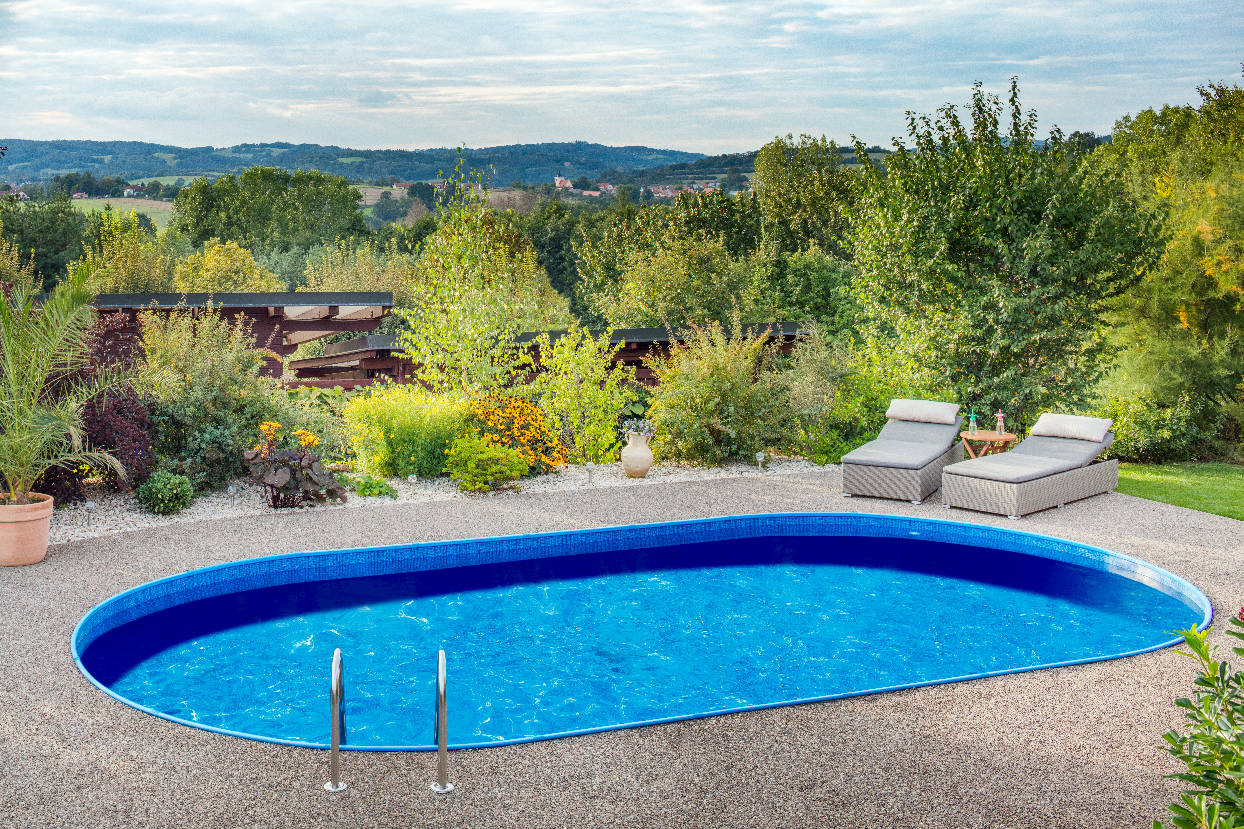 Ibiza oval - 3.20 x 5.25 x 1.20 m - grau Wandstärke 0.6mm, mit Öffnungen für Skimmer und Einlaufdüse, untere Schienen, ohne obere Schienen P1/P3