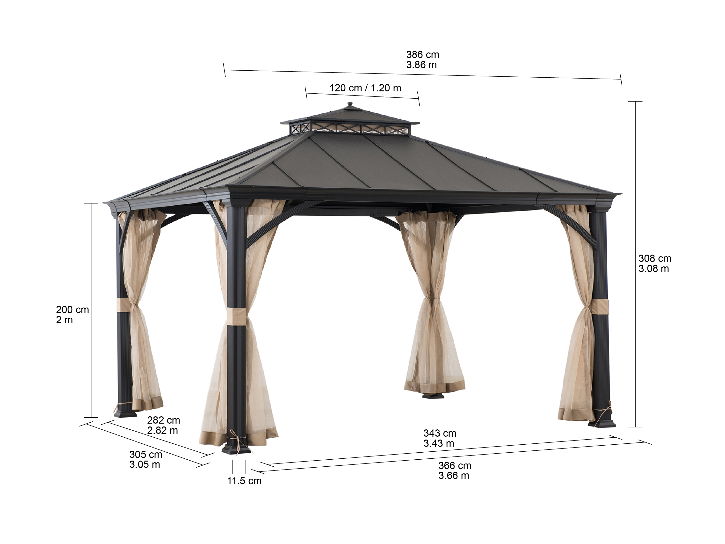 Pasu 300 x 300 cm Anthrazit Roof Steel Hardtop Gazebo