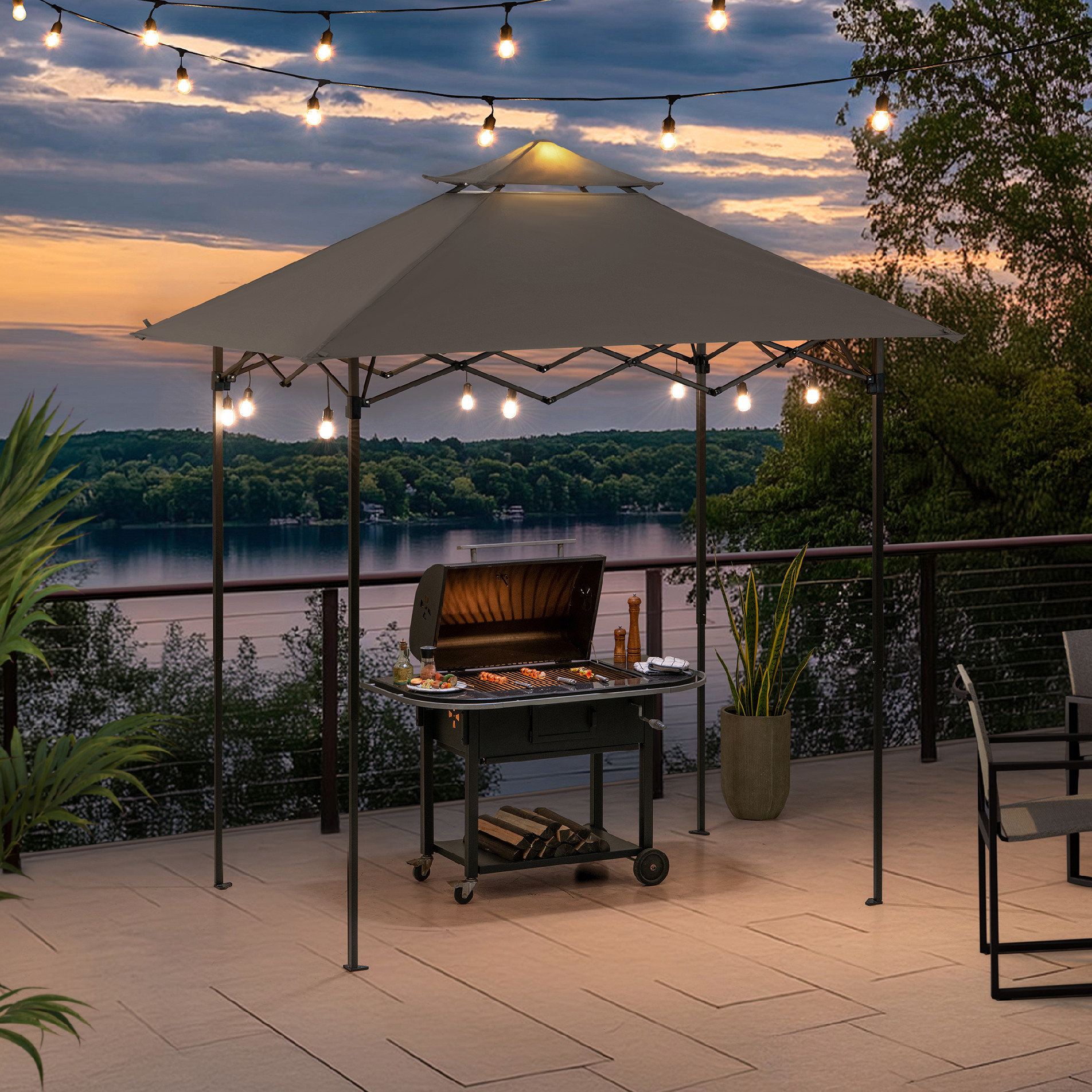 CINTO 250 x 160 cm Grill Gazebo mit Light, grau