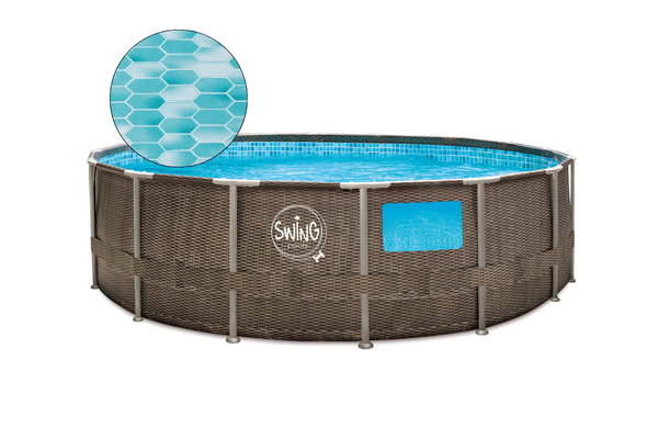 ELITE Wicker-Rahmenpool - 4.57 x 1.22m, Wicker (double rattan) design mit windows, mit Filterpumpe 12 V - 3.8 m³,klappbare Sicherheitsleiter,deluxe maint. Kit, Abdeckung und Bodenplane