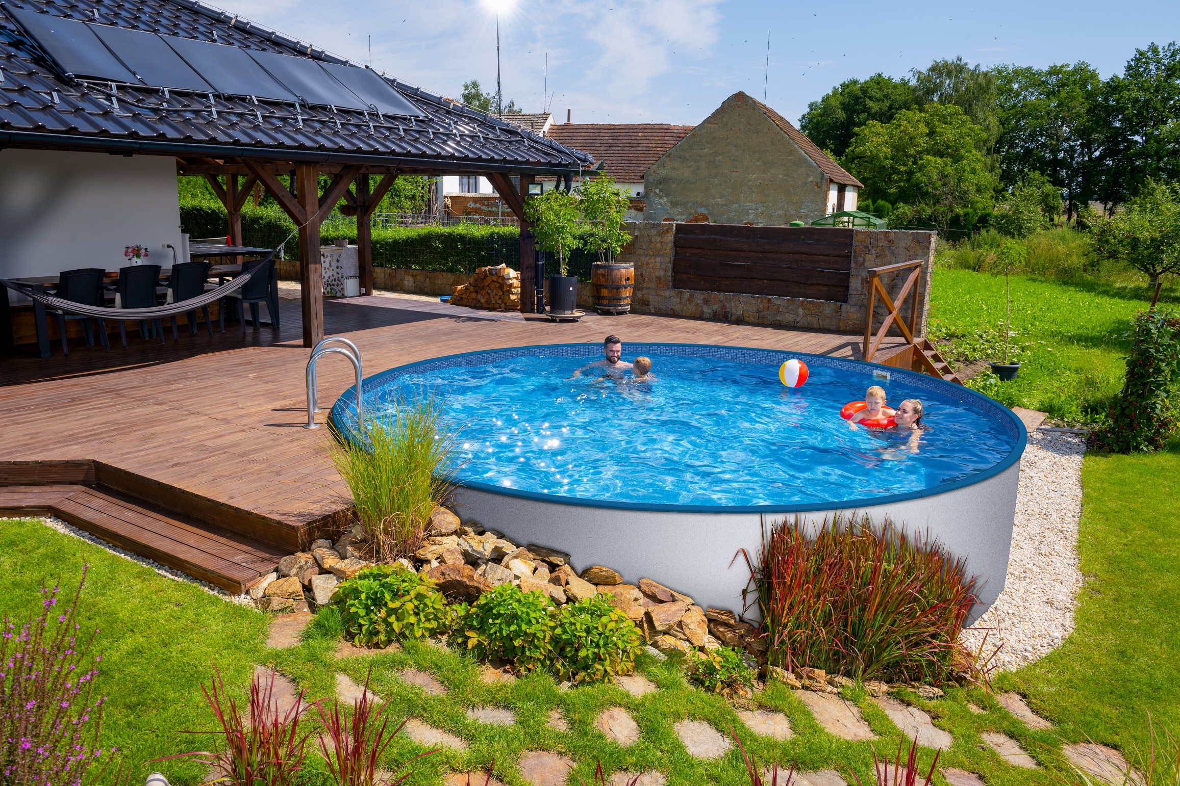 Azuro 240 - 2.4 x 0.9m, blau/ weiß mit skimfilter 2000, ohne holes