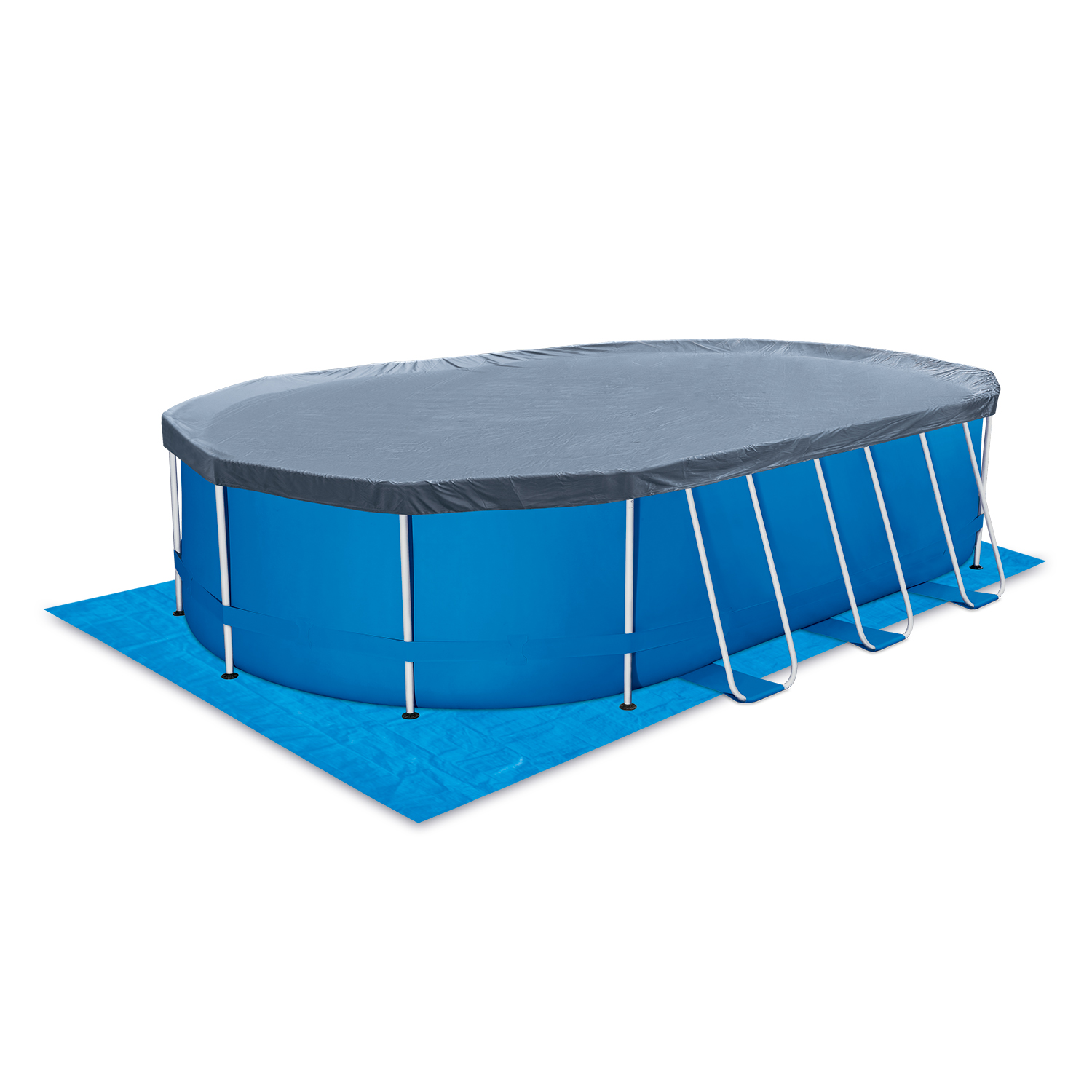 ELITE ovaler Metallrahmen-Pool - 6.10 x 3.66 x 1.22 m, mit Filterpumpe 12 V - 5.7 m³,Klappstufe, Abdeckung und Bodenplane